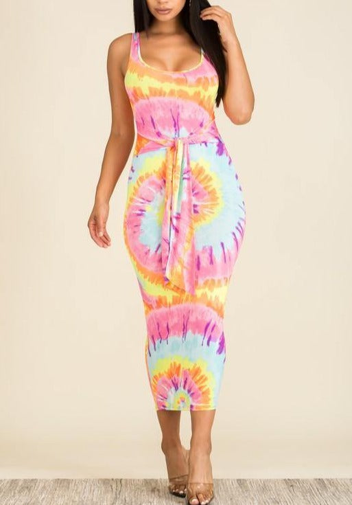 Ribbed Tie Dye Midi Dress - Taffycat's