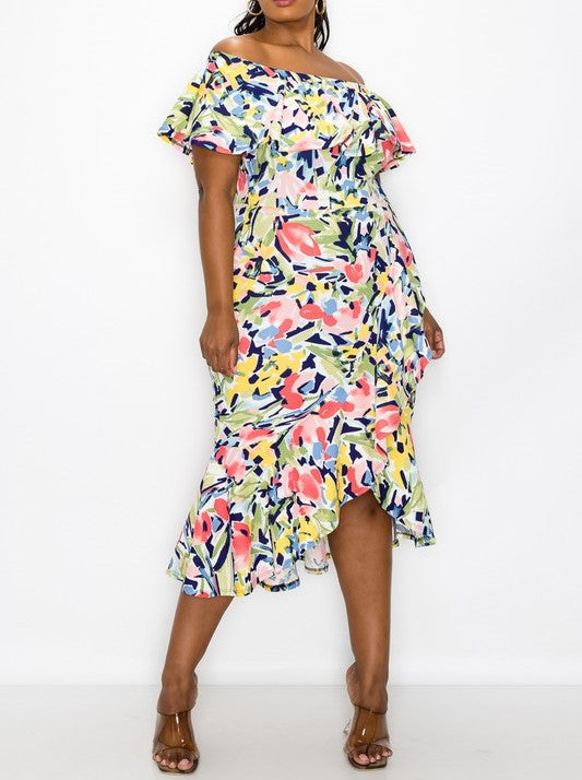Floral Off Shoulder Ruffle Dress
