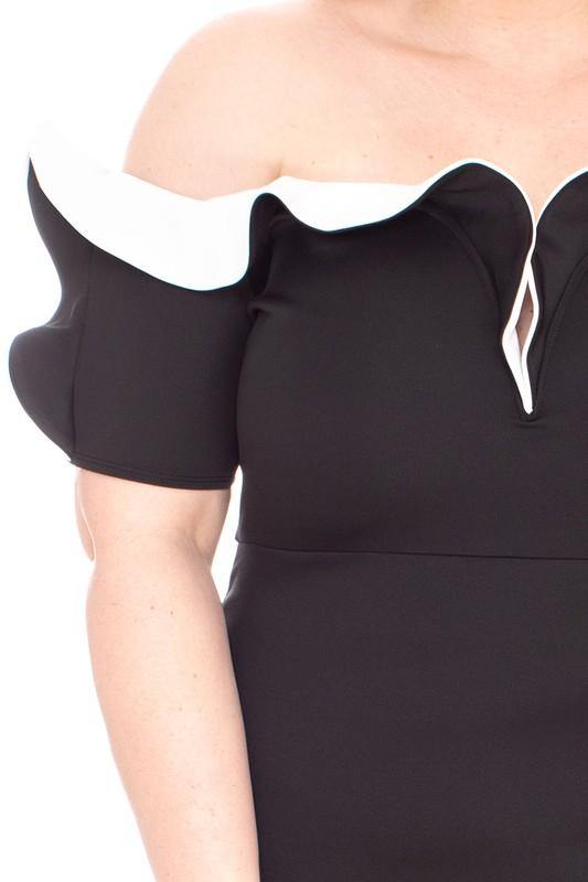 Contrasting Ruffle Shoulder Dress - Taffycat's