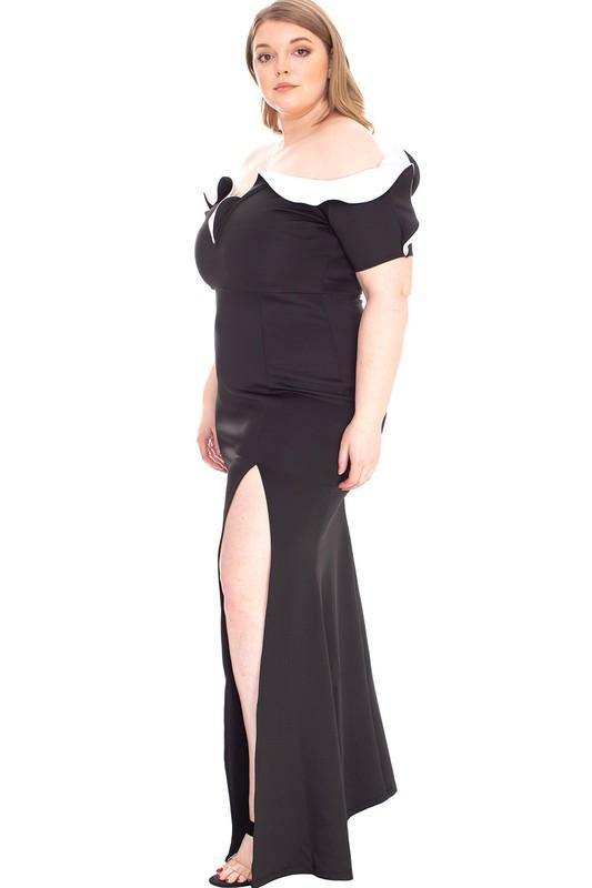 Contrasting Ruffle Shoulder Dress - Taffycat's