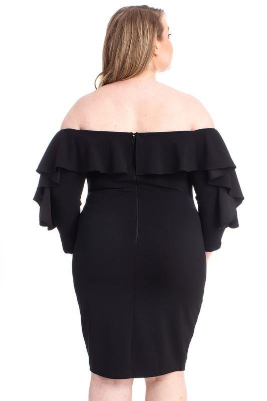 Ruffle Off Shoulder Bodycon Dress - Taffycat's