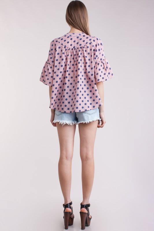 Polka Dot Bell Sleeve Blouse - Taffycat's
