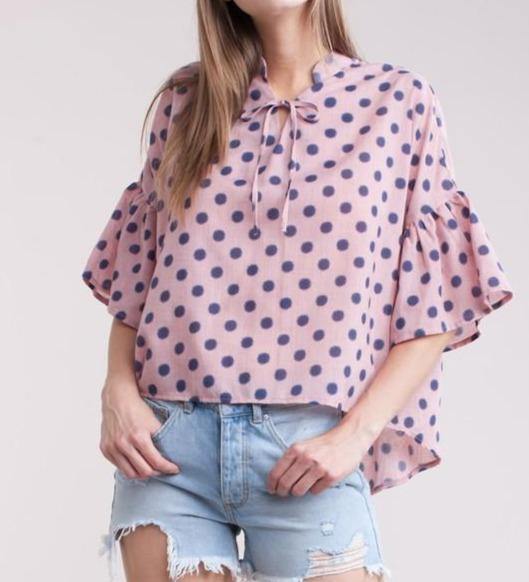 Polka Dot Bell Sleeve Blouse - Taffycat's