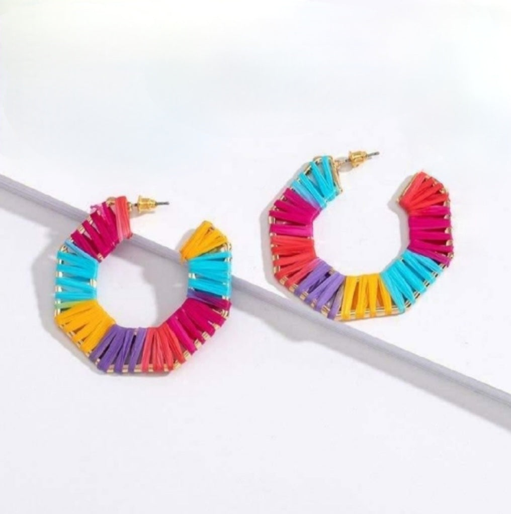 Rainbow Bright Raffia Earrings