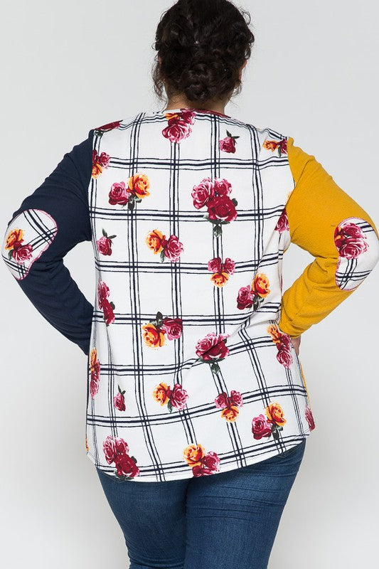 Floral Patched Sleeve Top