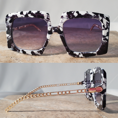 Oversized Square Sunglasses with black gradient lenses, white tortoise