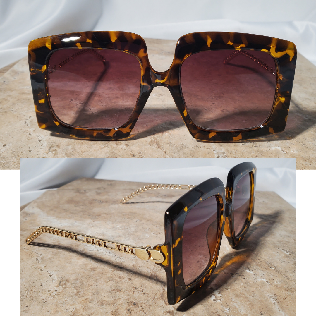 Oversized Square Sunglasses with brown gradient lenses, tortoise