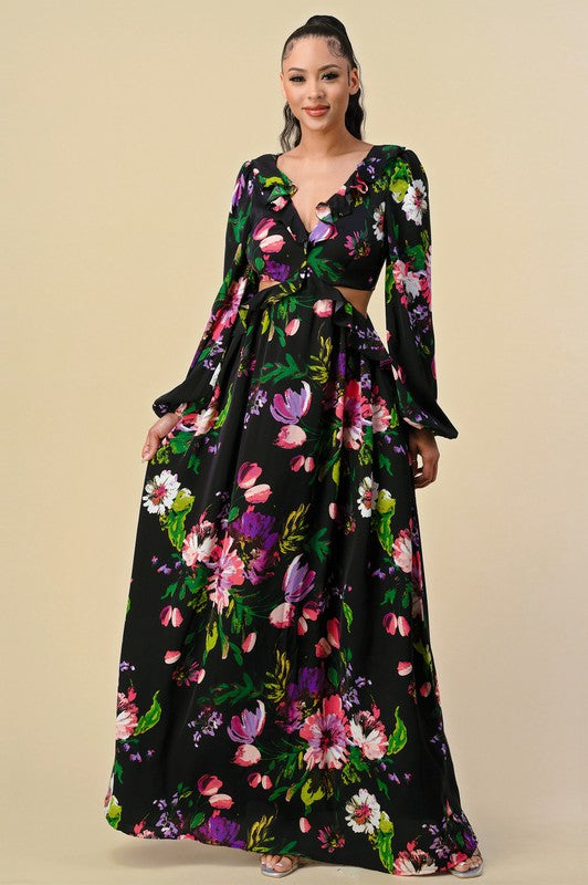 Deep V Floral Maxi Dress