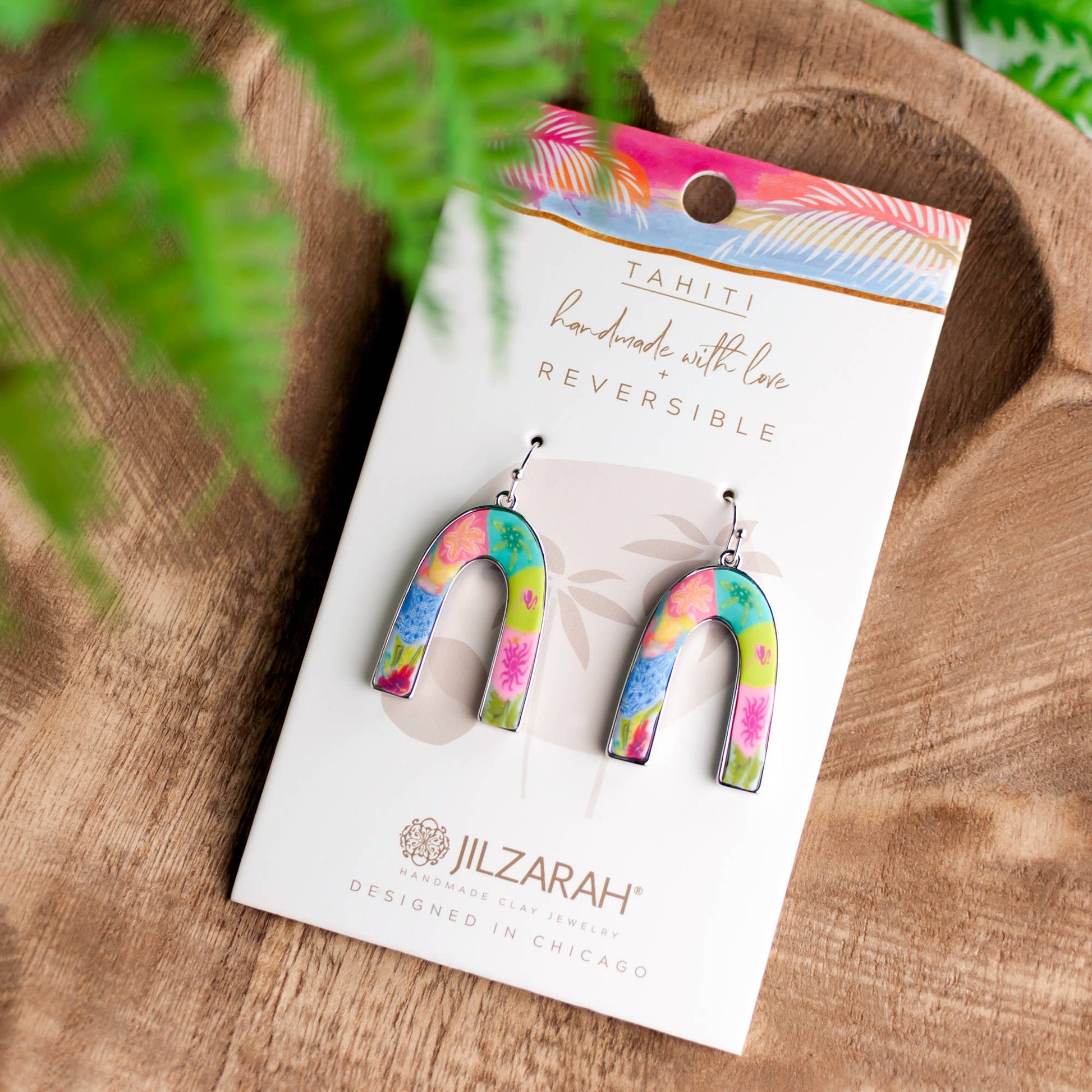 Tahiti Reversible Arc Earrings - With shapes and colors inspired by tropical beaches and rainbows, let these reversible arc earrings take you to the shores of Tahiti!